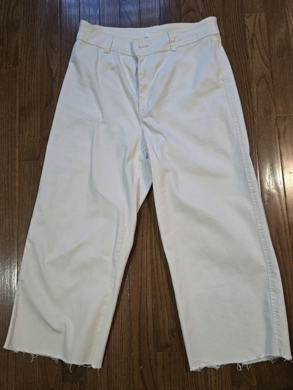Casual White Cropped Wide Leg Jeans